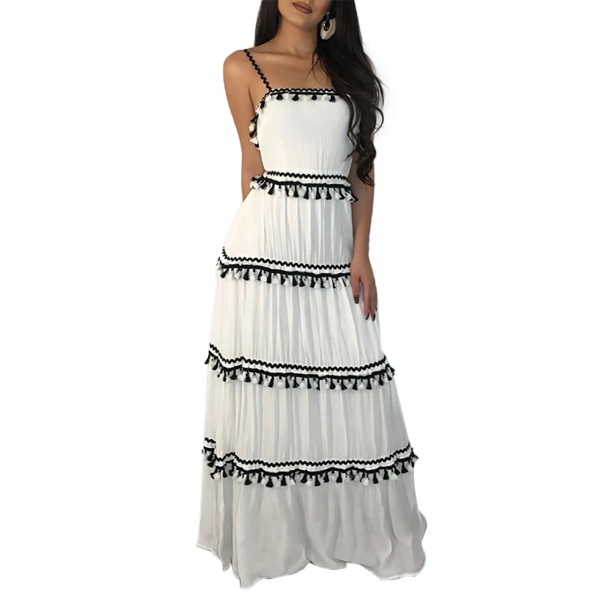 Новое модное женское летнее повседневное многослойное платье макси с открытыми