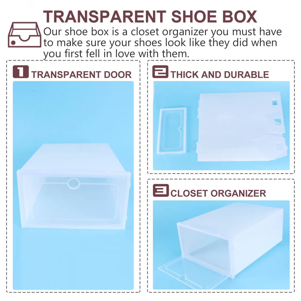 

12PCS Thicken Shoes Box Transparent Stackable Shoes Storage Box Plastic Shoe Container - Size (White)