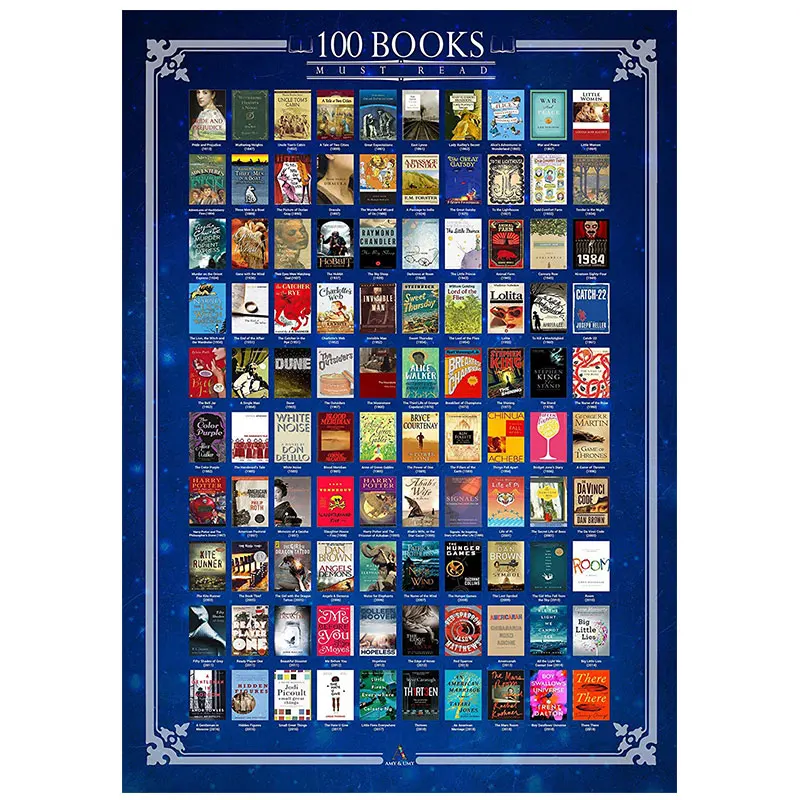 100 Books Scratch Off Poster 100 Must Read Of All Time Bucket List Large Top Reads For Children On Bedroom 16.5 x 23.4 inches