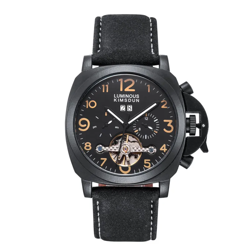 KIMSDUN часы с скелетом механические Автоматические для мужчин Tourbillon кожа модные