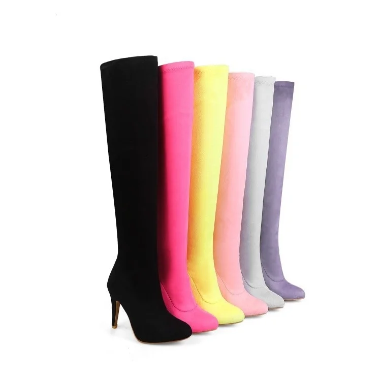 

sexy thin heel pink large size boots shoes stretch boots