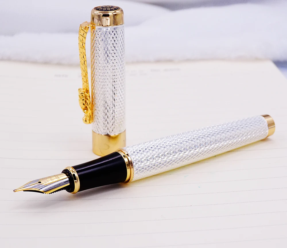 Jinhao 1200 винтажная Роскошная серебристая металлическая перьевая ручка и шариковая