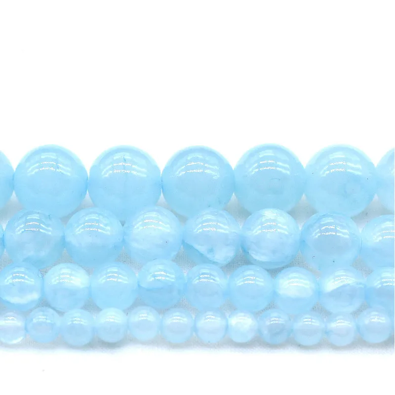 Новый натуральный голубой персидский нефрит Круглый драгоценный камень Бусины