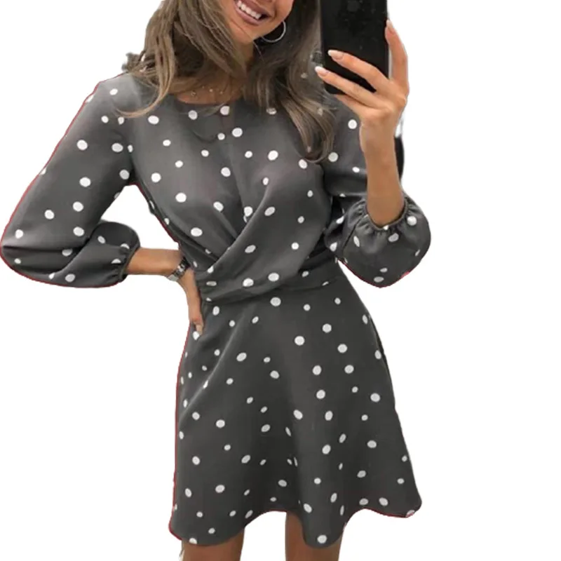 

Vintage Polka Dot Dress Sweet Girl Women 2021 New Lantern Long Sleeve Party Femme Robe Cross Women Spring Kawaii Dress M0245
