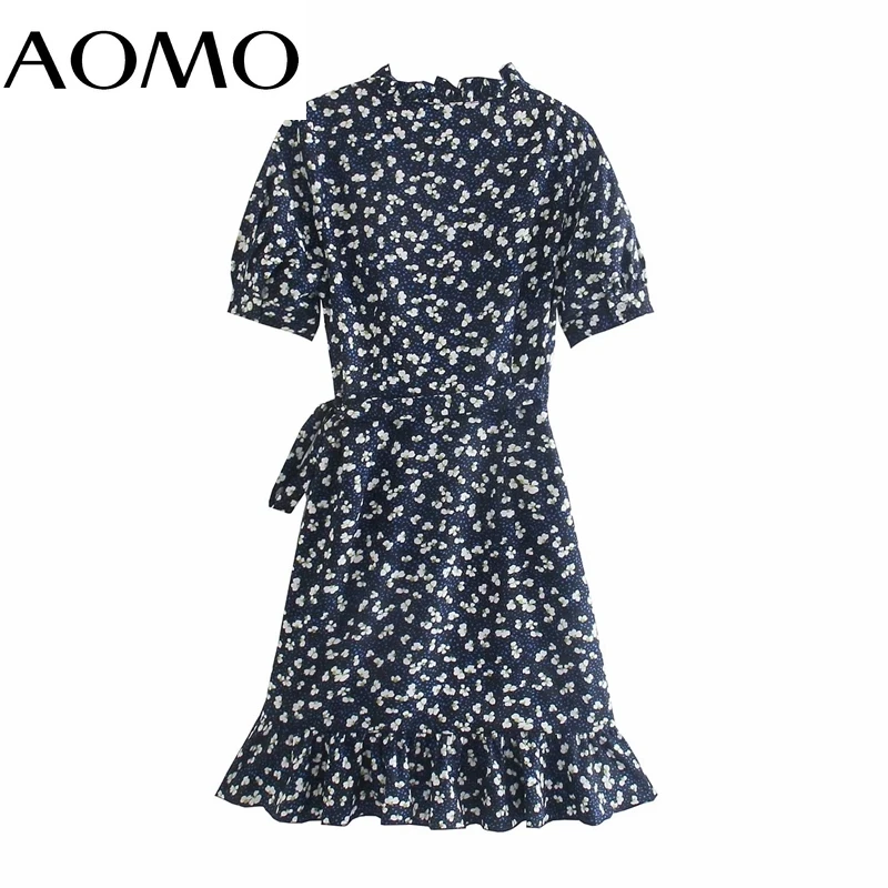 

AOMO 2021 Summer Women Flowers Print French Style Dress Puff Short Sleeve Ladies Mini Dress 4M188A