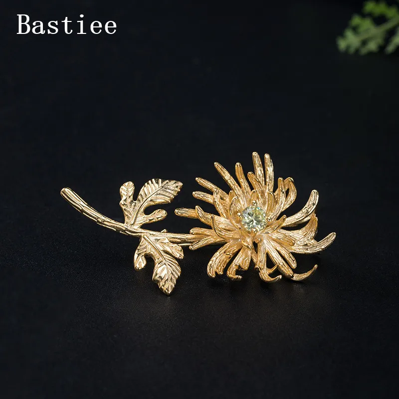 

Bastiee Silver 925 Brooches for Women Chrysanthemum Luxury Jewelry Gold Plated Flower Pendant Handmade Broche Luxe