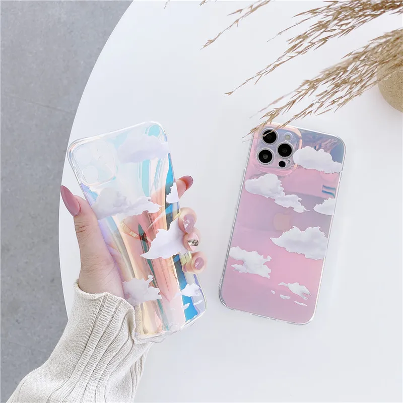

Luxury Aurora Transparent Phone Case For iphone 12 11 Pro max 7 8 plus X XR XS Max SE 2020 Laser Cute Clouds Soft Cases Cover