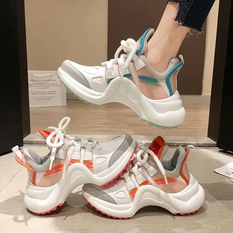 

Hot Selling Fashion Shoes Ultra Breathable Mesh Leather Casual Shoes Lace Up Trainers Brand Street Styles Women Sneakers AAA-511