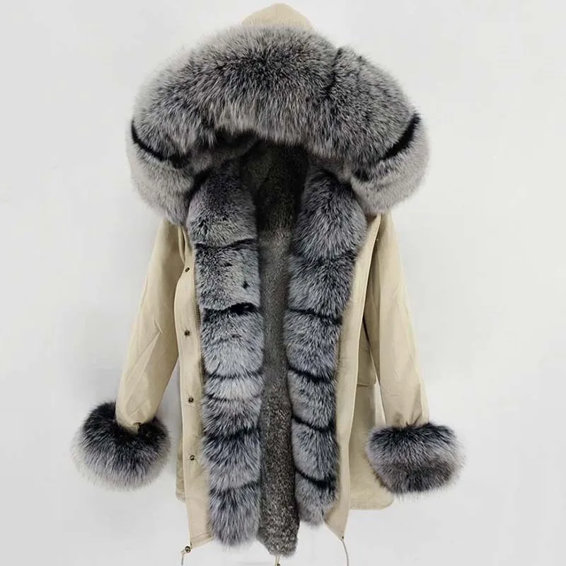 Женская парка с капюшоном теплая длинная куртка воротником из 2020 натурального