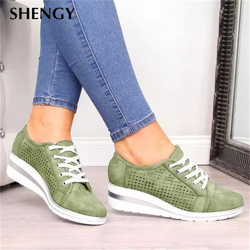 Женские холщовые кроссовки на танкетке Повседневные Дышащие сетчатые