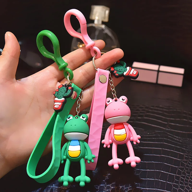 

Soft PVC Cartoon Frog Keychain Green And Pink Pendant Cute Bag Car Keyring Jewelry Lanyard Men Women Couple Accessory Gift
