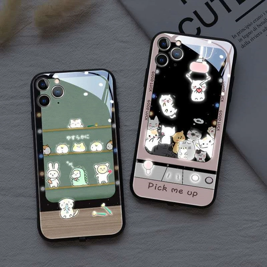Милый светящийся чехол из закаленного стекла для iPhone 11 12 Pro Max 7 8 Plus X XR XS SE 2020 |