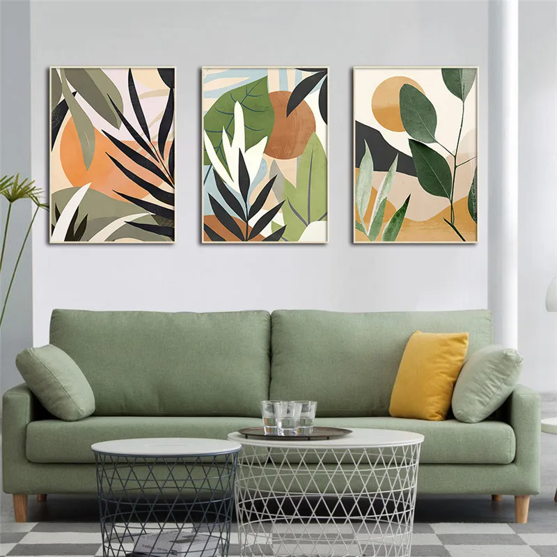 

Scandinavian Minimalist Art Canvas Poster Modern Green Plant Leaves Wall Picture For Living Room Home Decor Design Unframed