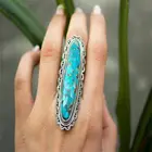 Креативное кольцо в индийском стиле с зеленой бирюзой, женское, мужское, большое, синее, Винтажное кольцо на палец, ювелирные изделия, кольцо с зеленым сосновым камнем