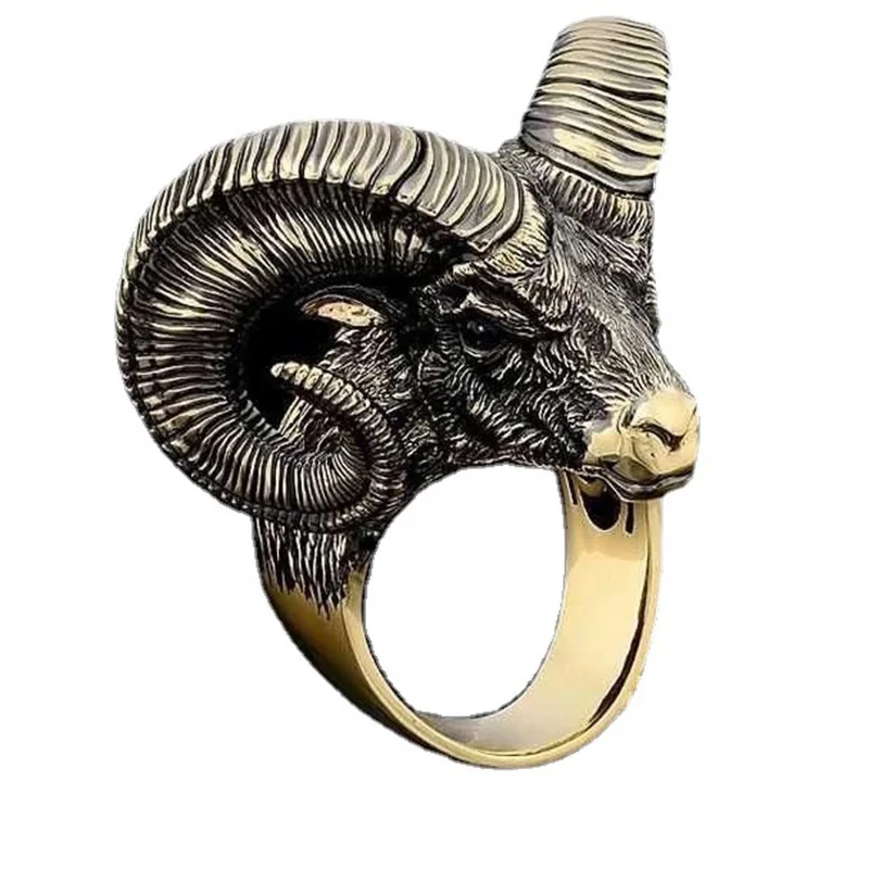 Boho Gold 3D Stereo Ram Head Men Ring Viking Vintage Sheep Skull Motorcycle Biker Rings for Women Male Norse Mythology Jewelry