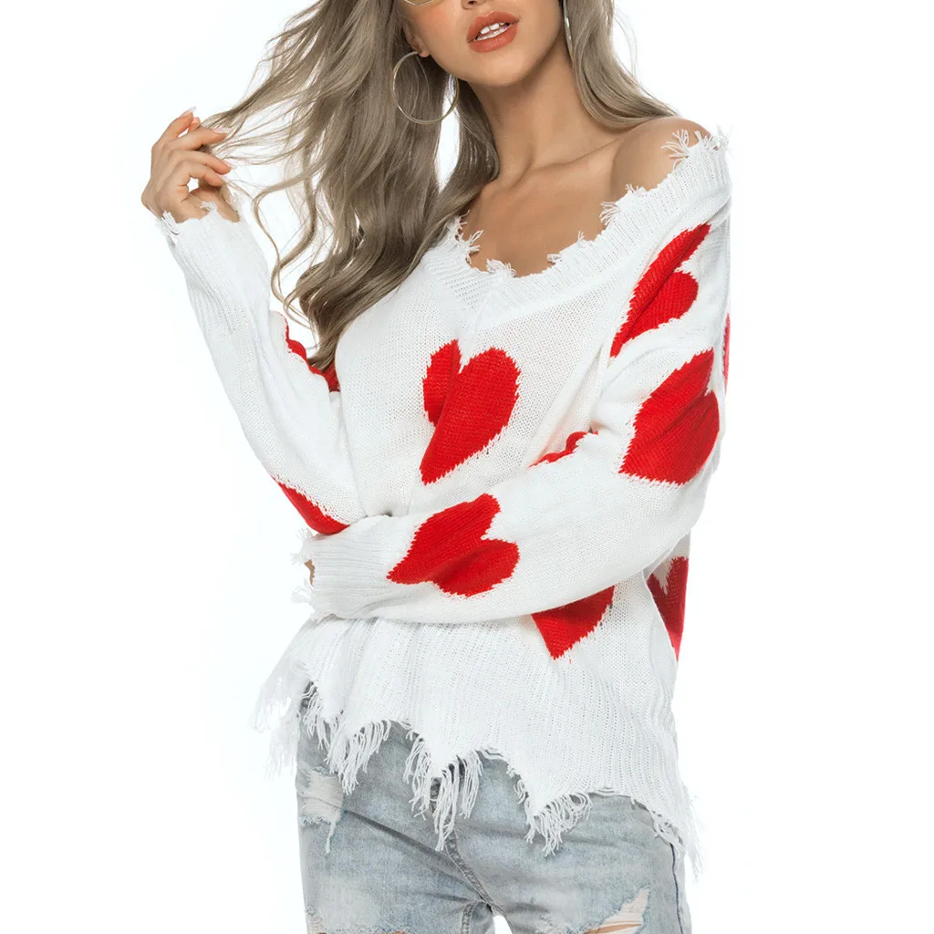 Женский свитер с v-образным вырезом Акриловые пуловеры кисточками и принтом