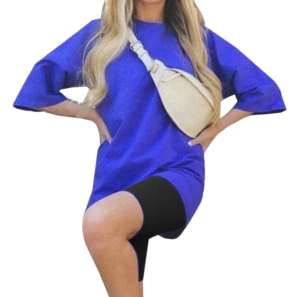 

Women's summer suit T-shirt Women O neck Loose Short sleeve Top Shirt and Biker Shorts Two piece Sets