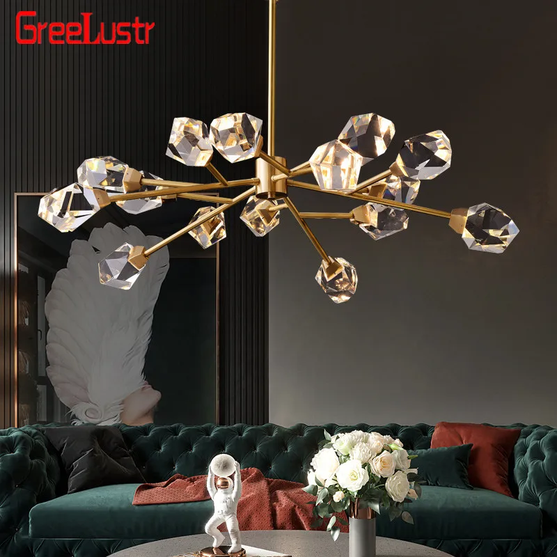 

Luxury K9 Crystal Led Chandeliers Light Fixtures Modern Copper Hanging Lamp Pendant Lustre for Bedroom Led Suspension Luminaire
