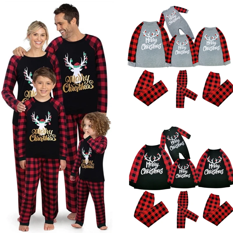 Christmas Mommy and Me Clothes Outfits Tops+Pants Family Matching Pajamas Plaid Mother Daughter Father Son Sleepwear Xmas