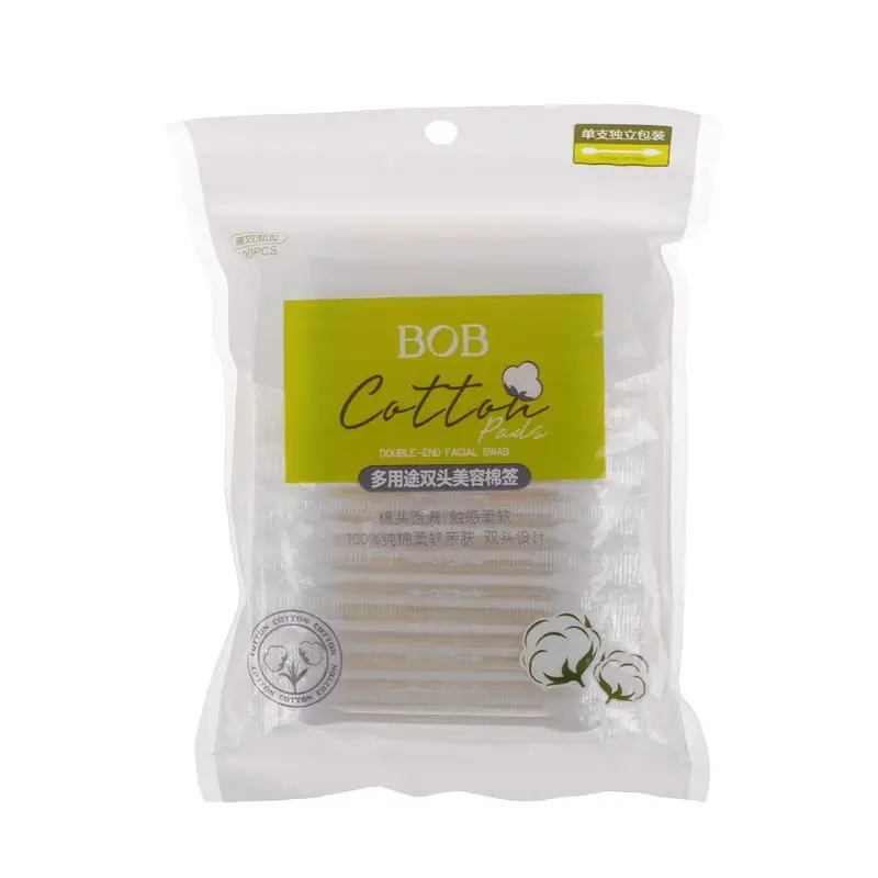 Одноразовые двухсторонние ватные палочки индивидуально упакованы для