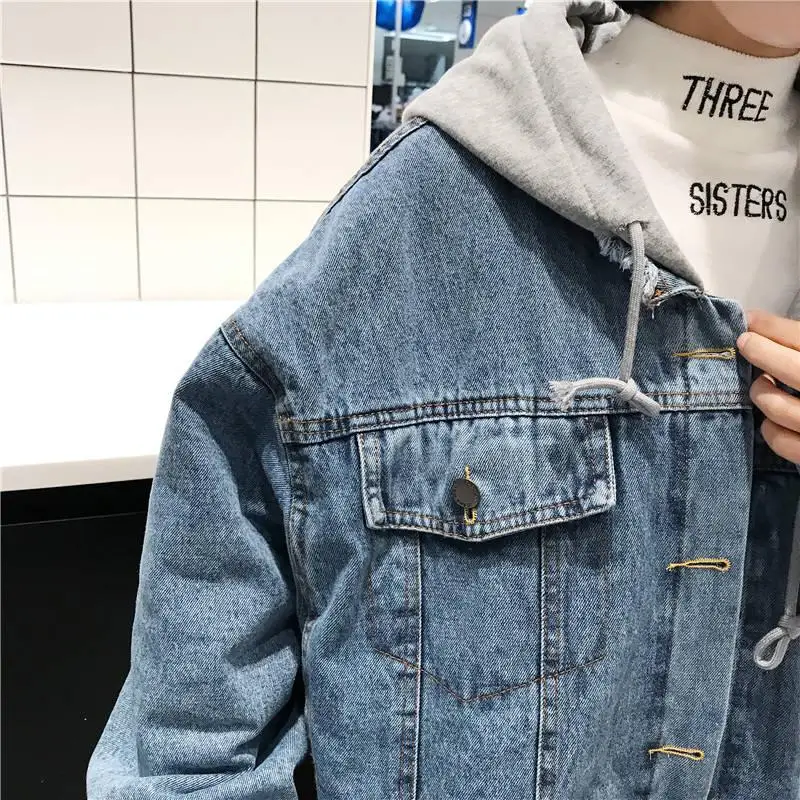 Женская джинсовая куртка с капюшоном Timis Li длинная свободная верхняя одежда в