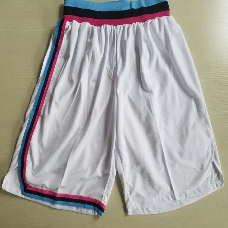 

Men American Basketball Short Miami Basketball Shorts Elastic Waistband City White Shorts Embroidered Pocket Pants Jersey