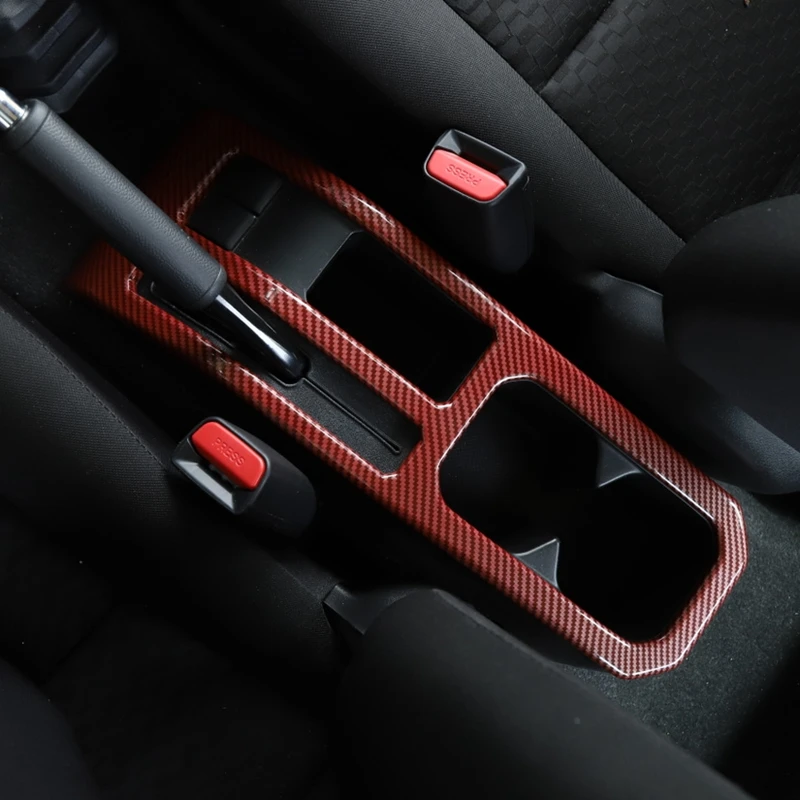 

Carbon Fiber ABS Red Central Control Water Cup Holder Frame Cover Trim for Suzuki Jimny 2019-2020 Car Styling