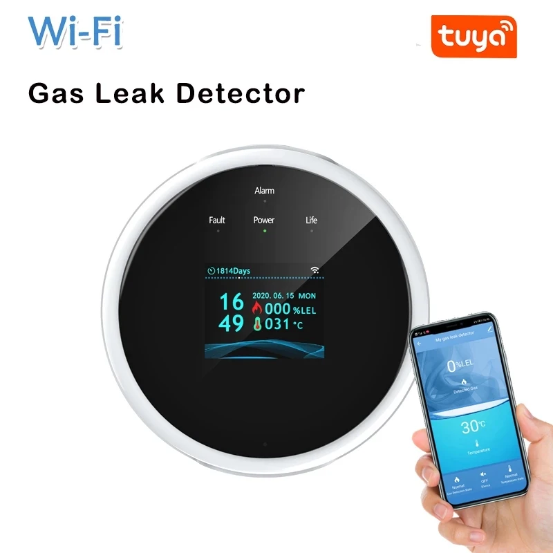 

Tuya Wifi Smart Natural Gas Alarm Sensor With Temperature Function Combustible Gas Leak Detector LCD Display Smart Life App