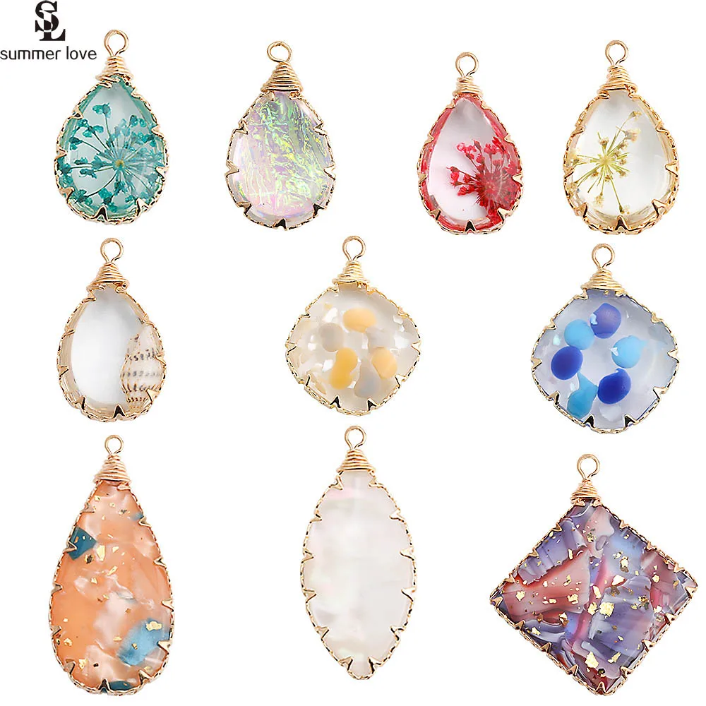 10pcs/lot Mixed Geometric Water Drop Pendant Colorful Resin Charms for Necklace Earring Making DIY Jewelry Findings Accessories - купить по