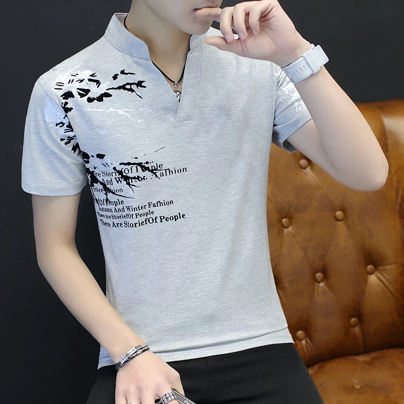 

High quality Fine 2020 t shirt men new fashion cotton short-sleeved V-neck printing T-shirt Casual Clothing Spain Man Tops