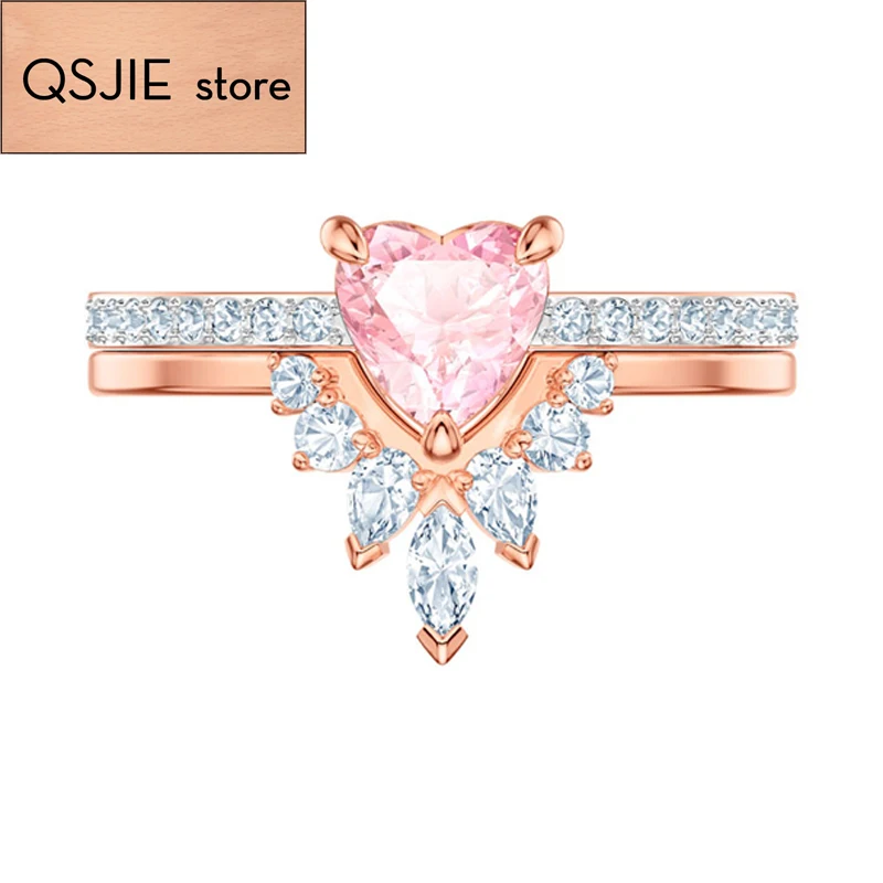 

QSJIE High quality SWA, heart-shaped double layer and fashionable ladies ring