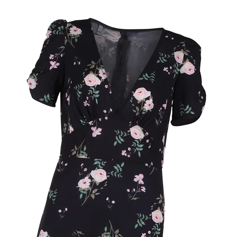 

Women Mini Boho Floral Dress Summer Beach Short Sleeve V neck Evening Party bohemian beach dress 2018 Summer style