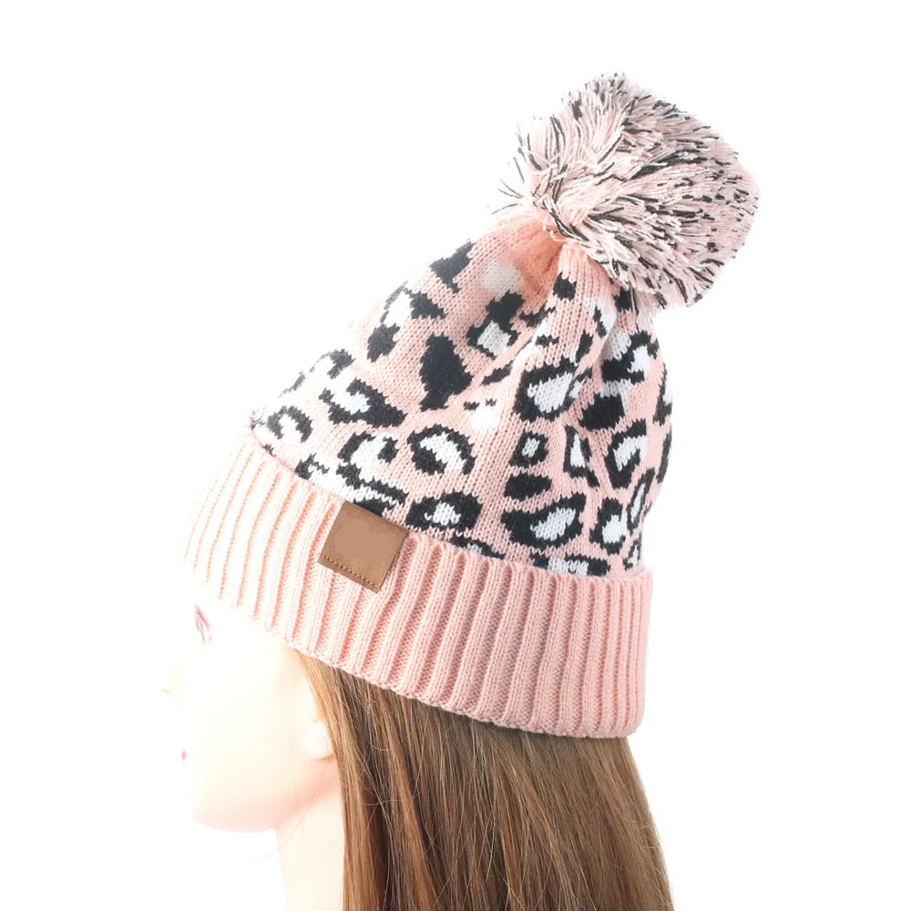 Вязаная леопардовая шапочка, зимняя шапка, модная Осенняя плотная теплая облегающая шапка для взрослых, мягкая вязаная шапка с биркой