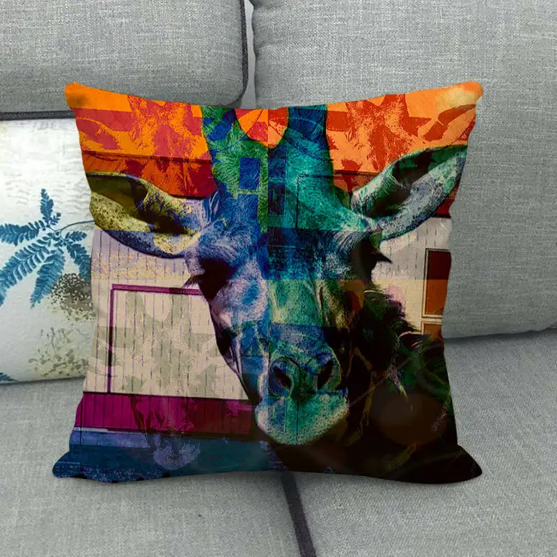 45cm*45cm face of Giraffe high quantity cushion cover linen/cotton sofa pillow decorative case | Дом и сад