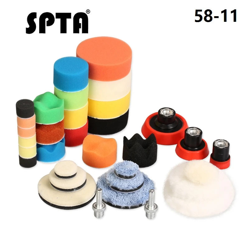SPTA 29 шт. 1/2/3 дюйма восковая губка полировальная Подушка шерстяные накладки опорная пластина система инструментов для полировки автомобиля для DA/RO полировальная машина - Цвет: 33pcs - 58 Thread