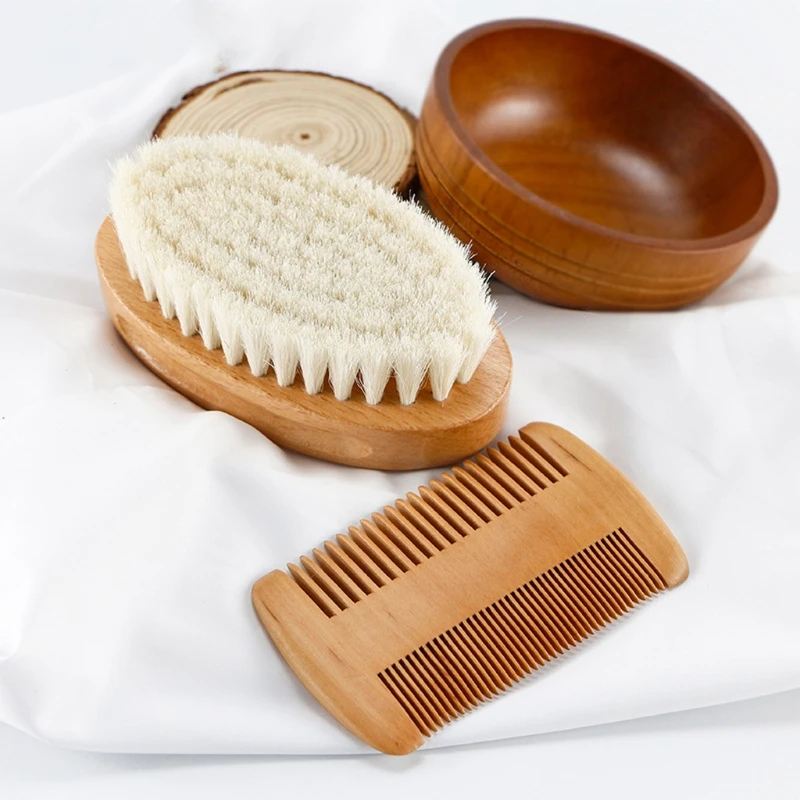 

Baby Wooden Brush Newborn Natural Wool Comb Hair Brush Infant Head Massager