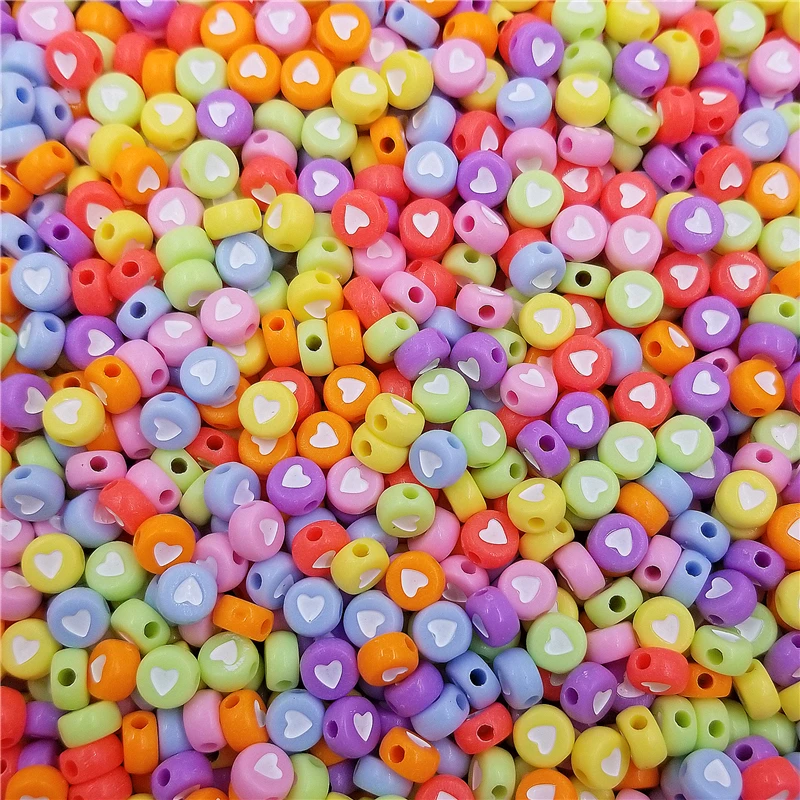

10/100PCS Heart Printed Round Shape Acrylic Beads For Jewelry Making DIY Necklaces Bracelet Beads Set Wholesale