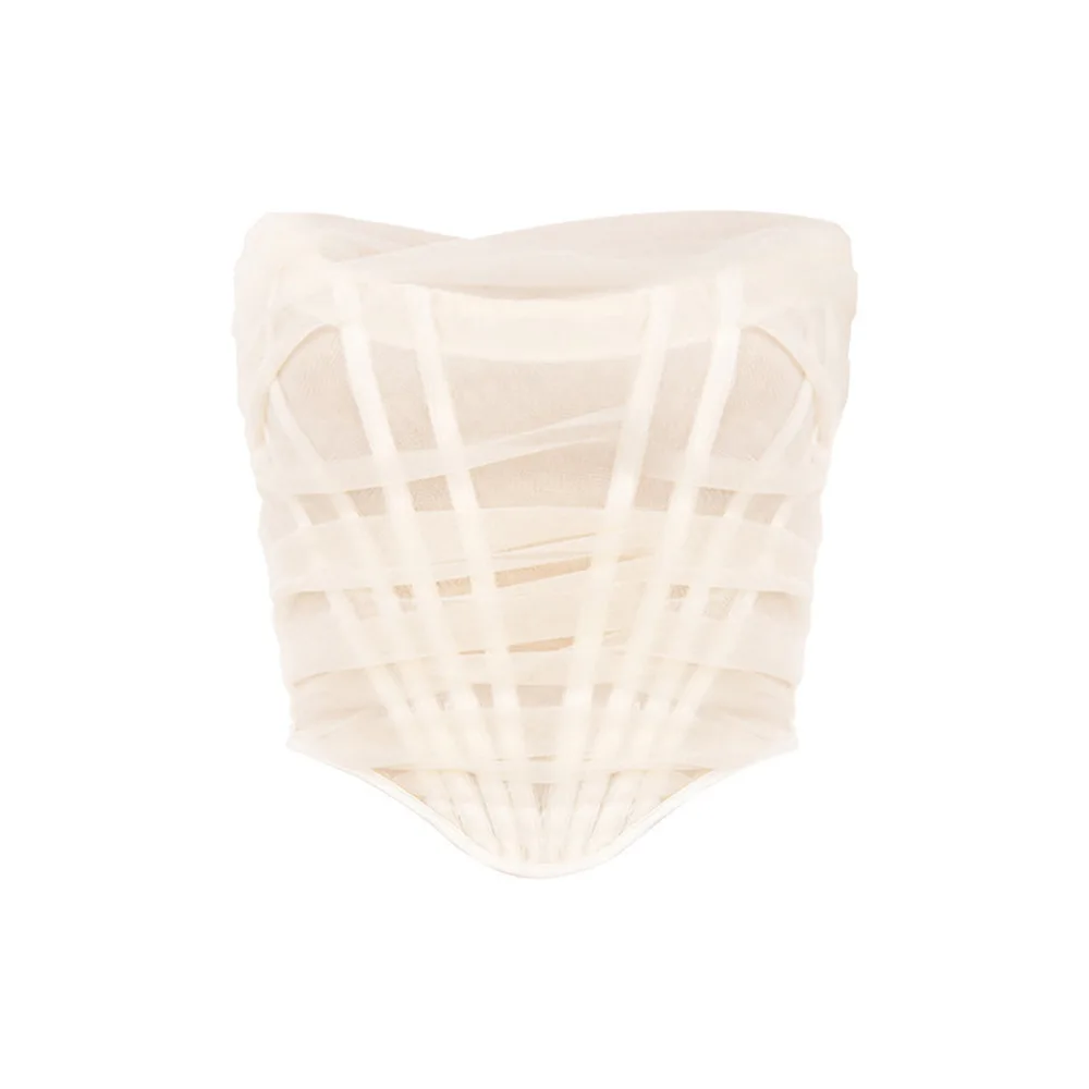 

Spring/Summer European and American New Fashion Fishbone Net Yarn Women's Short Top