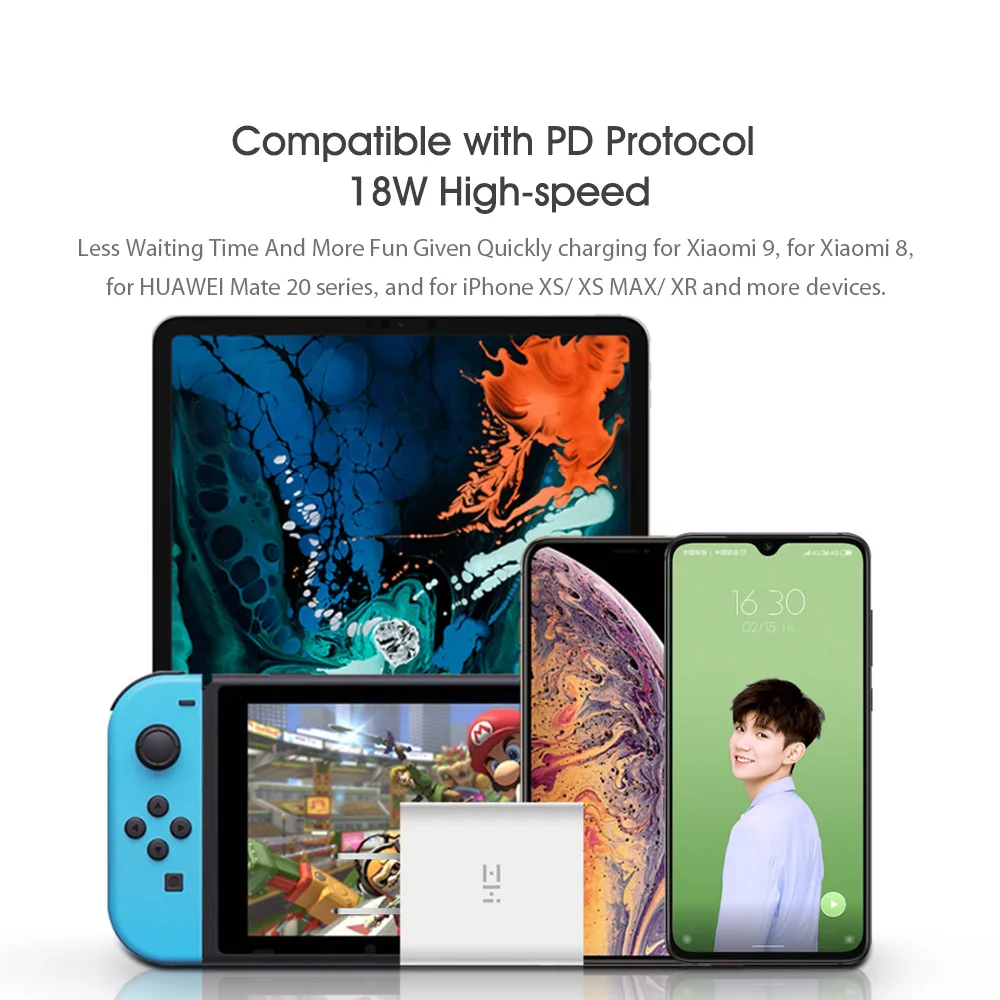 Xiaomi ZMI usb type-C быстрое зарядное устройство с USB-C кабелем для передачи данных 18 Вт портативный адаптер для телефона мини зарядное устройство для путешествий настенное зарядное устройство