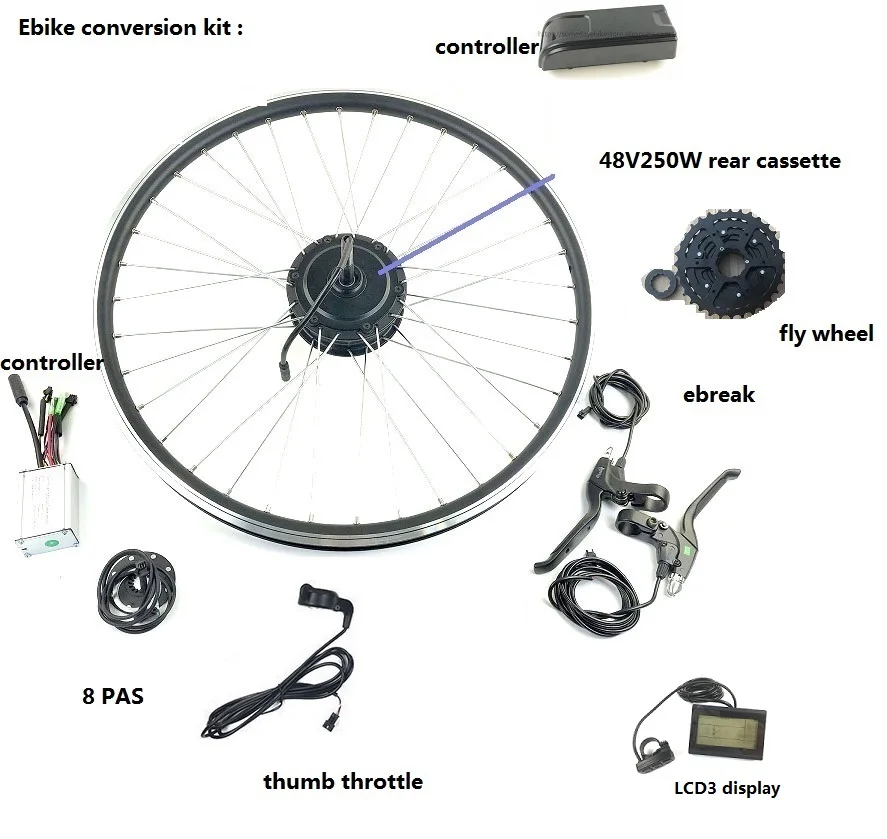 Когда-нибудь Ebike комплект 48v250w задний Кассетный концентратор мотор с дисплеем LCD3