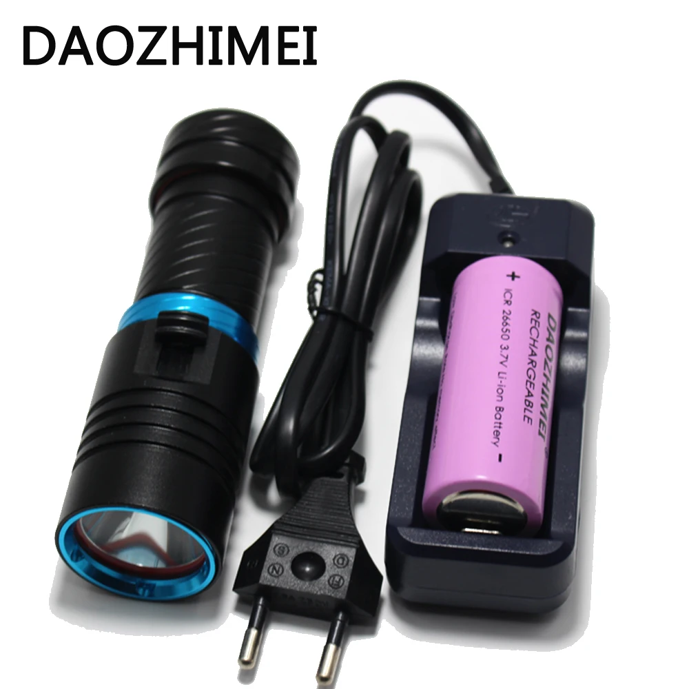 

5000LM XM-L2 LED Scuba Diving Flashlight Ajustable Light Torch Underwater 100m Waterproof Diving Lamb Light+26650 Battery Charge