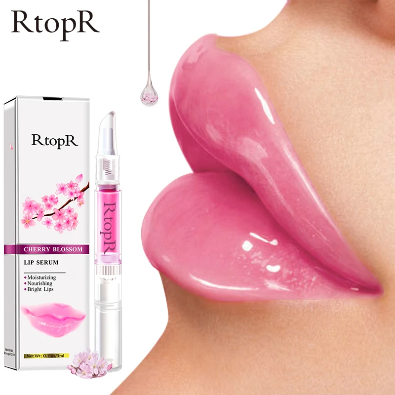 

RtopR Cherry Blossom Lip Serum Mask Dry Crack Peeling Repair Reduce Lip Fine Lines Essence Moisturizing Beauty Care 3ml