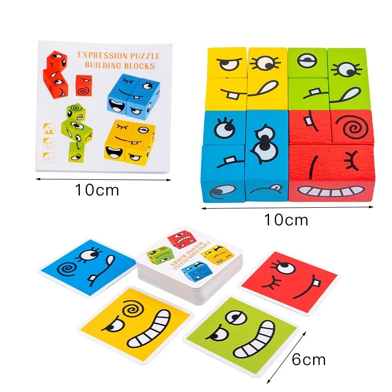 

3D Puzzle Educational Children's Toy Wooden Face Changing Puzzle Magic Cube Building Blocks Montessori For Toys Cartoon Gift