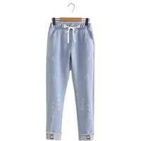 women jeans pants 2020 winter fleece thick warm feet rabbit embroidery scratch denim feet pant women trousers 20201201