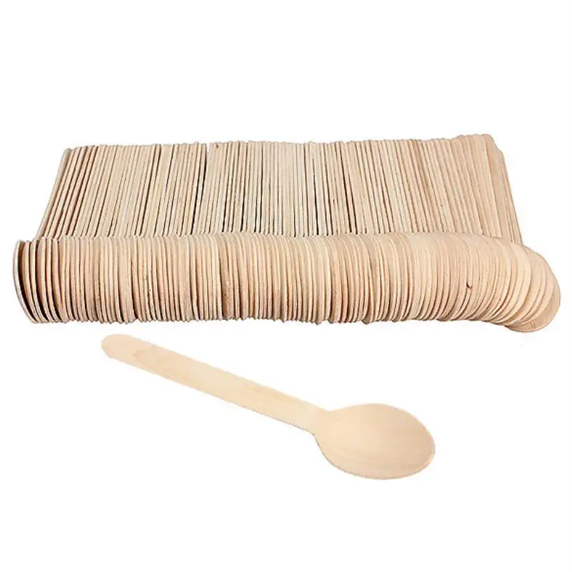 100Pcs Disposable Wooden Spoon Ice Cream Scoop Coffee Honey Teaspoon Tableware Mini Cutlery Set Kitchen Accessories | Дом и сад
