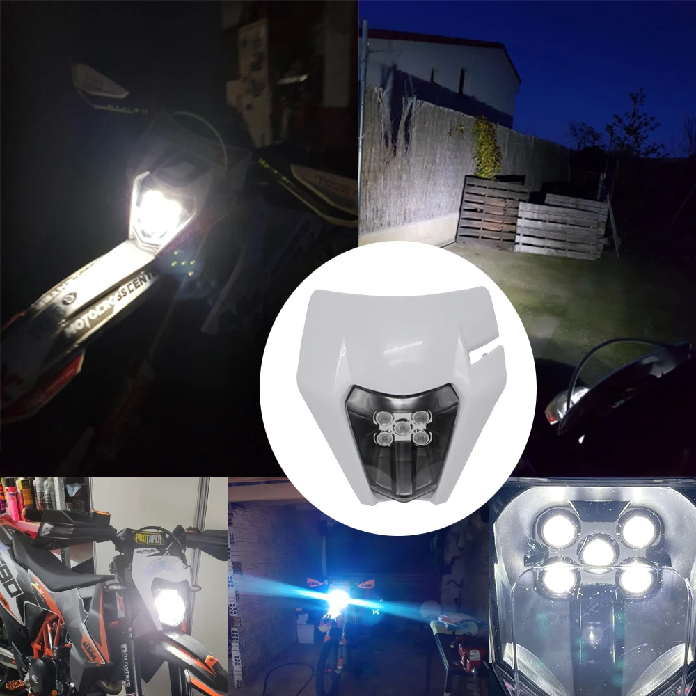 

12V LED Motorcycle Headlight Fairing Headlamp E8 Emark for SX-F SX EXC XC-W XC-F WR DRZ KLX KX YZ F Dirt Bike Fairing Mask