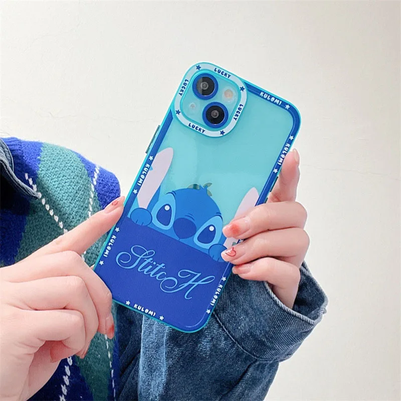 

New Lilo Stitch Phone Case For iPhone 13 Pro Max 12 Pro 11 7 8 Plus Xr Xs Max Cover Blue Transparent Cartoon Protection Cover