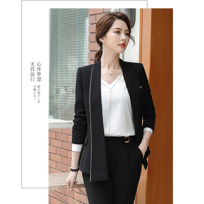 Офисный Женский комплект Блейзер брючный костюм комбинезон куртка с длинными