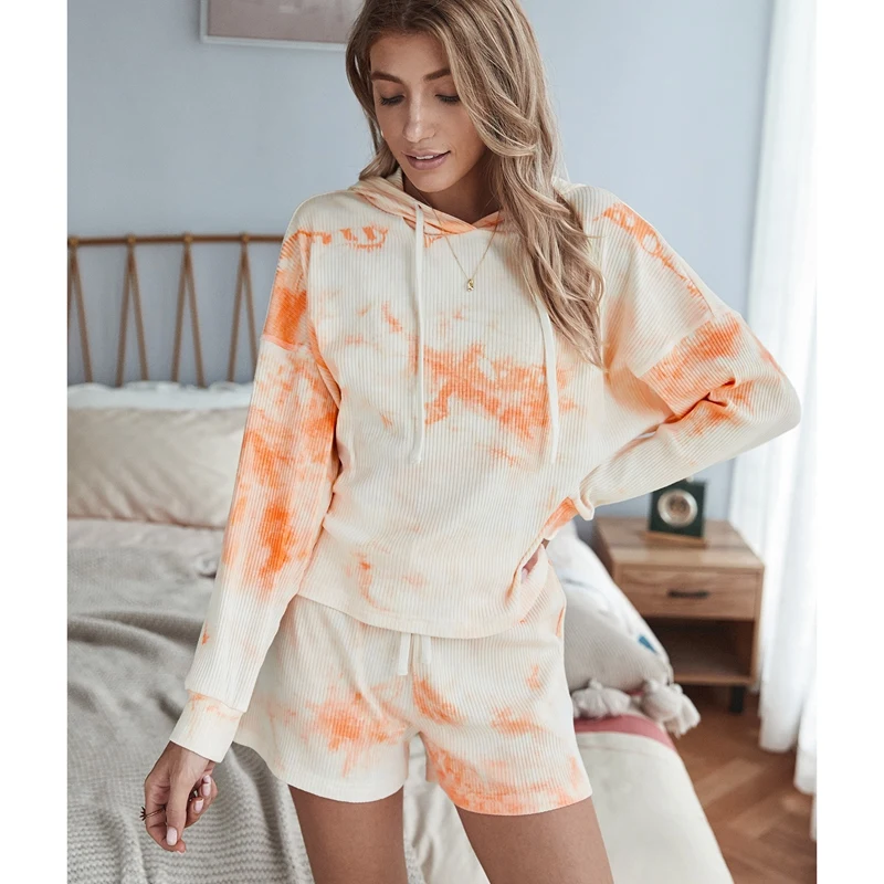 Женский трикотажный спортивный костюм Tie Dye повседневный комплект из двух