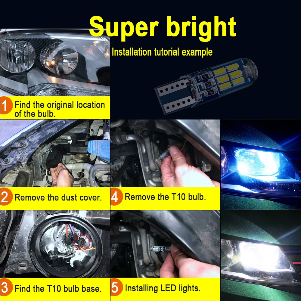 2 шт. T10 светодиодный светильник W5W Canbus парковка для Peugeot 206 207 307 308 407 2008 3008 ширина